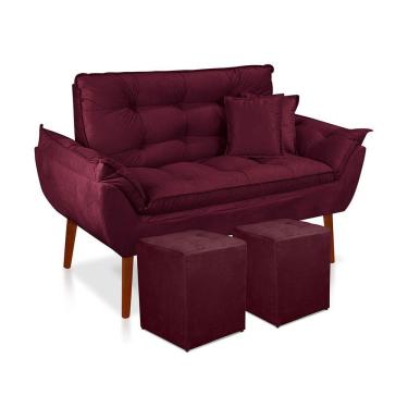 Imagem de Kit 01 Namoradeira Opala 02 Puff Quadrado 02 Almofadas Bordô