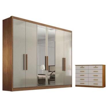 Imagem de Guarda Roupa Casal Linea Com Espelho E Nicho E Gaveteiro Milão Com Cha