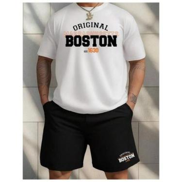 Imagem de Kit Camisa Camiseta e Short Tactel Masculino Boston Massachusetts Esti