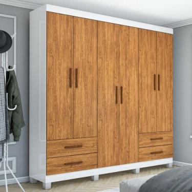 Imagem de Guarda-Roupa Casal Mondo 6 Portas 4 Gavetas com Pés Branco/Cinamomo - 