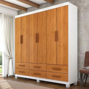 Imagem de Guarda-Roupa Solteiro Aria 6 Portas 6 Gavetas com Pés Branco/Cinamomo 