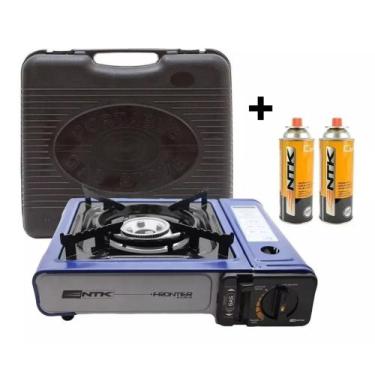 Imagem de Fogareiro Nautika Fogão Portátil A Gás Camping + 2 Refil NTK, Azul