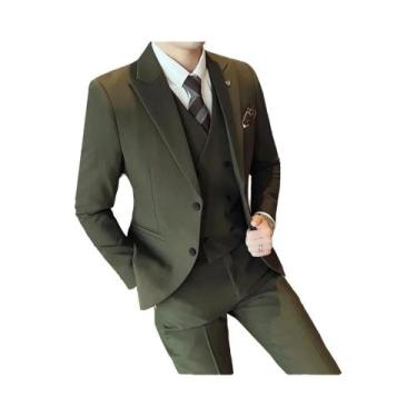 Imagem de Elegante Terno Slim Fit Rosa De 3 Peças Para Homens, Colete, Calças, B