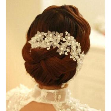 Imagem de Enfeite Arranjo Tiara Cabelo Noiva Perola Cristal Prata - De Castro Jo