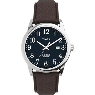 Imagem de Timex Relógio masculino Easy Reader, marrom/prateado/azul/A/38 mm, 38mm, Relógio de leitura fácil