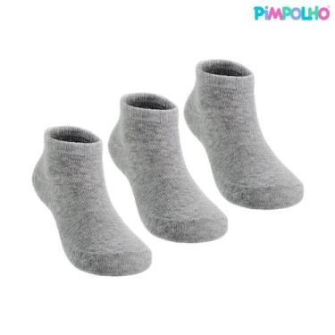 Imagem de Kit 3 Pares Meia Lisa Cano Baixo Algodão Cinza Pimpolho, 31-34