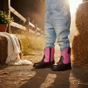 Imagem de Bota Texana Bebê Rosa Menina Em Couro Legítimo Linha New Baby Kapell, 