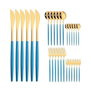 Imagem de Conjunto De Talheres De Aço Inoxidável Verde Dourado 30 Peças Utensíli
