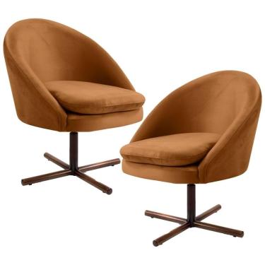 Imagem de Kit 2 Poltronas Giratórias Base Xis Madeira Rafa Telha