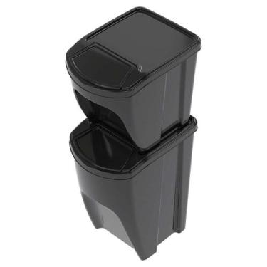 Imagem de Conjunto de Lixeiras de Plástico Empilháveis 20L e 34L Black - Plasuti