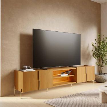 Imagem de Rack para Tv até 85 Polegadas 240cm com Led 4 Portas Puxadores em Metal Pés em Metal Maggiore Naturale