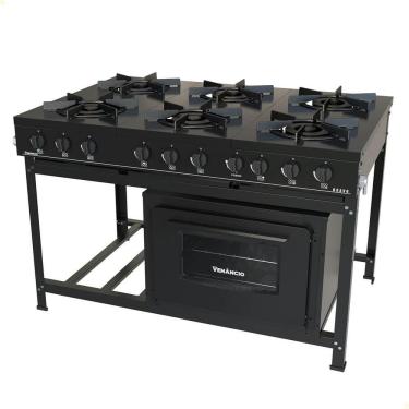 Imagem de Fogão Industrial Venâncio A Gás Bravo 6 Bocas Com Forno Preto Br6bfpr