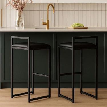 Imagem de Kit 2 Banqueta Alta Cozinha Balcão Gourmet Bar material sintético Banc