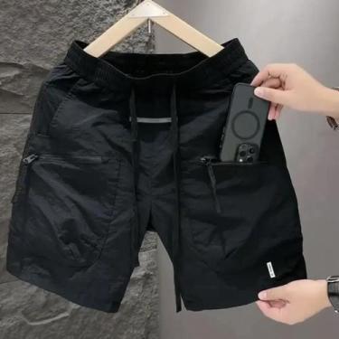 Imagem de Bermudas Cargo Masculinas De Verão Com Secagem Rápida, Bolso Com Zíper