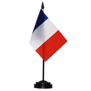 Imagem de Conjunto de bandeira de mesaAnley France Deluxe - bandeira de mesa em miniatura de 6 x 4 polegadas da França com pólo de plástico sólido de 12 "- cores vivas e resistente ao desbotamento