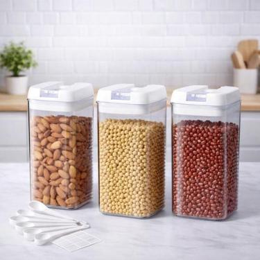 Imagem de Kit 3 Potes Vasilha Armazena Feijão Cozinha Conserva Guarda Alimento R