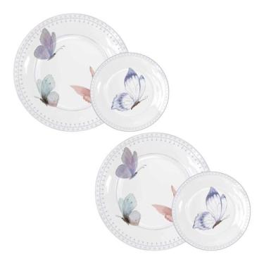 Imagem de Conjunto 4 Pratos Melamina Borboletas Jantar E Lanche Casal - Florarte