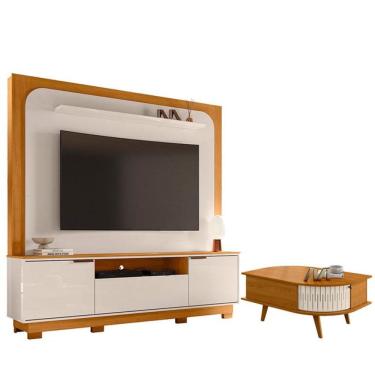 Imagem de Estante Home Theater Nilo Com Pés Com Mesa De Centro Indianápolis Cinamomo Off White -...