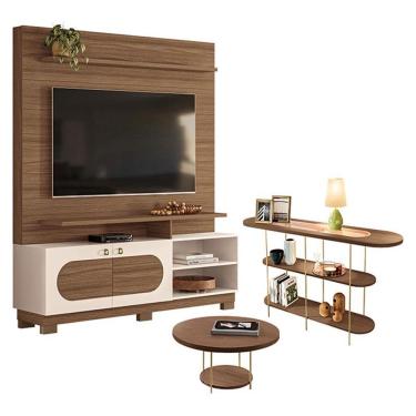 Imagem de Estante Home Theater Axis Castanho Off White Com Mesa De Centro Sky E Aparador Infinity...