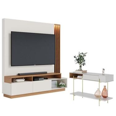 Imagem de Estante Home Theater Humaita Com Aparador Para Sala Sena Off White Matte Freijó - Colibri