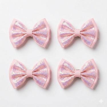 Imagem de Kit 4 Presilhas de Cabelo Laço Infantil Brilhante Acessório Feminino -