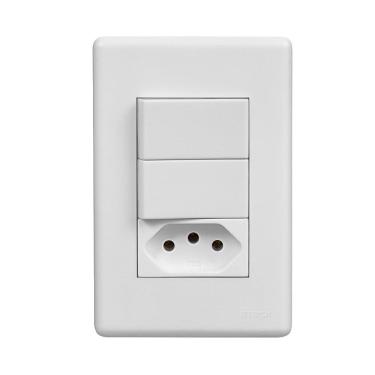 Imagem de Conjunto Stella Steck 2 Interruptores Simples + 1 Tomada 2P+T Horizontal Branco 10A 250V