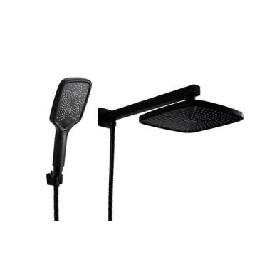 Imagem de Ducha Chuveiro Black ABS 21 cm com Chuveirinho Manual com Trava Preto 