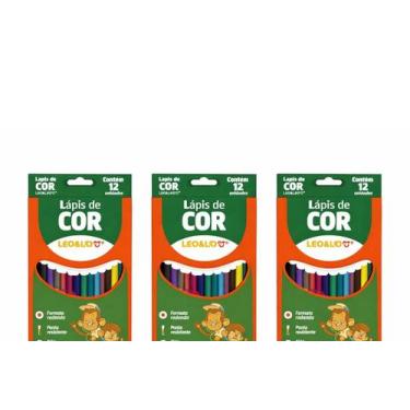 Imagem de Kit 3 Caixas Lápis De Cor Leo e Leo 12 Cores Redondo Escolar - LEONORA