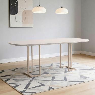 Imagem de Mesa de Jantar 8 Lugares Retangular Orgânico Com Vidro 200cm Pés Industrial Alina N01 O...