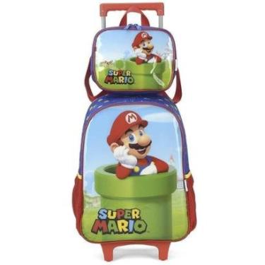 Imagem de Kit Mochila Rodinhas Lancheira Luxcel Super Mario Vermelho-Unissex