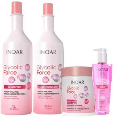 Imagem de Kit Inoar Glycolic Force Shampoo 1L + Condicionador 800ml + Máscara 50