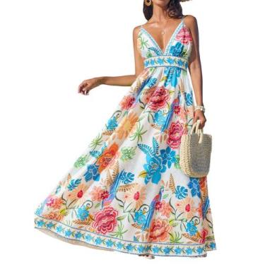 Imagem de Vestido feminino CUPSHE, de verão, decote em V, sem mangas, azul flora