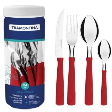 Imagem de Faqueiro Tramontina New Kolor Vermelho 24 Peças Aço Inox no Pote
