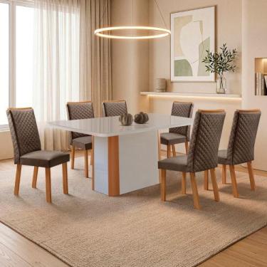 Imagem de Mesa de Jantar Isadora 180cm Tampo MDF e Vidro Canto Copo com 6 Cadeir