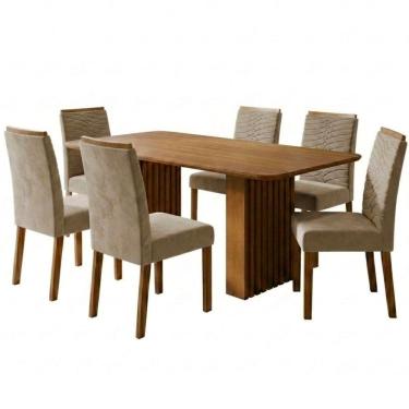 Imagem de Mesa de Jantar Ester MDF Com 6 Cadeiras Estofadas Suede MOLCI