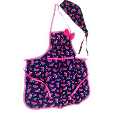 Imagem de avental infantil com touca bandana estampado tricoline - Vivana, pink