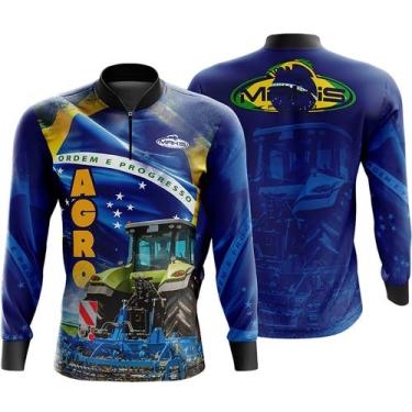 Imagem de Camisa de Pesca Com Punho Makis Fishing Agro Azul Proteção Uv 50+, Agr