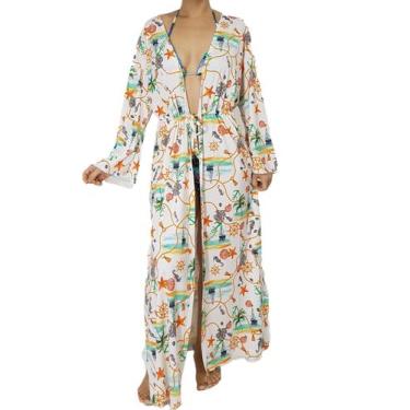Imagem de Saída De Praia / Kimono Longo Com Manga - Corpo Dourado Moda Praia, Cr