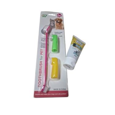 Imagem de Kit Escovas de Dente + Creme Dental Pet Clean p/ Cachorros e Gatos, ne