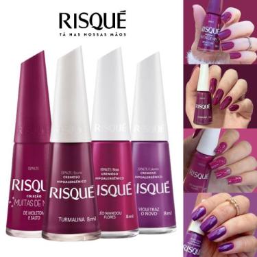 Imagem de Kit 4 Esmaltes Risque Tons Roxo Cremoso Hipoalergenico - Risqué