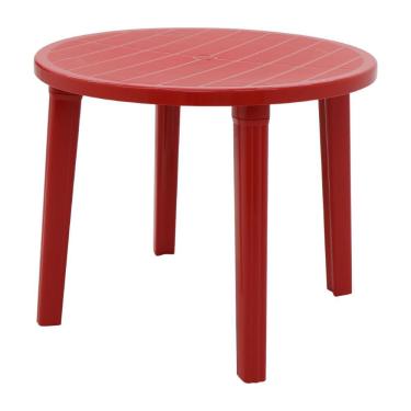 Imagem de Mesa Tramontina Cassino Redonda em Polipropileno Estrutura em Plástico com Furo para Ombrelone Vermelho 89CM 4 Lugares