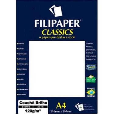 Imagem de Papel Couchê Branco Brilho A4 210x297mm 120g/m² Filipaper 30fls