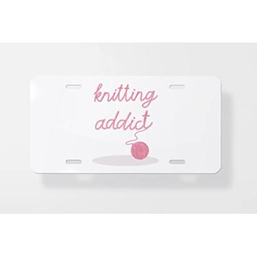Imagem de Capa para placa de carro Knitting Addict - Capa para placa de carro nova para carro - Capa de moldura para placa de carro 15 x 30 cm