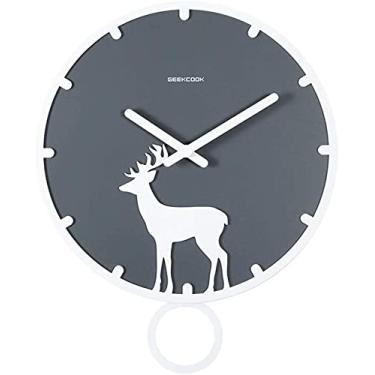 Imagem de Relógio de parede Swing mudo, simples relógio redondo moderno, aparência animal lenhoso precisão, cinza (Color : White)