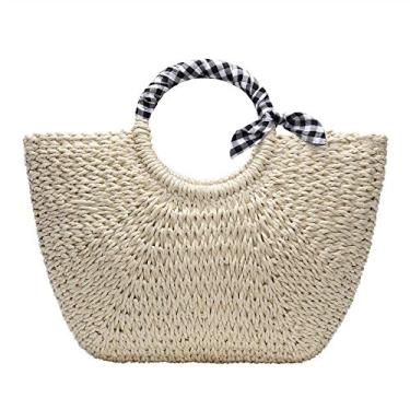 Imagem de YXILEE Bolsa de praia de palha grande para mulheres (bege), Bege, Large