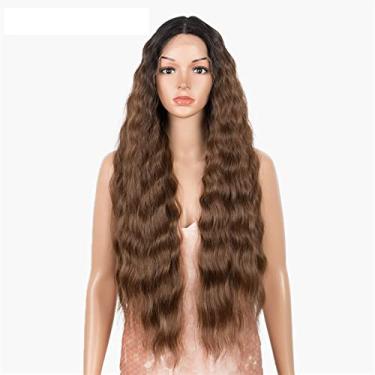 Imagem de Perucas femininas de renda sintética, peruca longa ondulada loira ombré alta temperatura, perucas sintéticas para mulheres negras, perucas de cabelo humano (cor: TT1B-30, tipo de peruca entrelaçada: perucas com laço parcial)