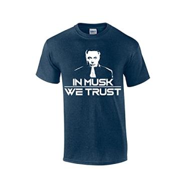 Imagem de Camiseta masculina divertida de manga curta com estampa em Musk We Trust Elon Portrait, Azul-marinho mesclado, Small