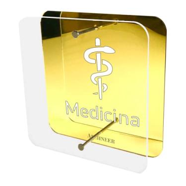 Imagem de Quadro 3d Medicina Escultura Símbolo Profissão Enfeite Presente Cor: Dourado