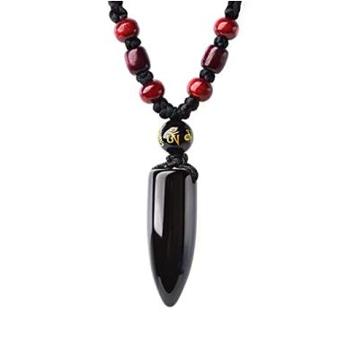 Imagem de Colar de bala preta com pingente de bala obsidiana natural Reiki, cura, chacra, cristal, pingente, joia para homens e mulheres SX056, X-S