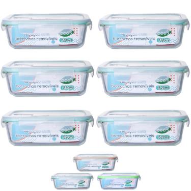 Imagem de Jogo 6 Pote de Vidro Hermético Marmita Tampa 4 Travas 1520ml